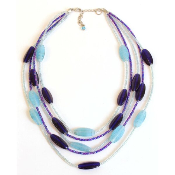 Halskette 5- strängig, pastellblau/ violett