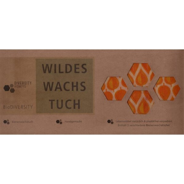 Wildes Wachs Tuch Retro orange, 3er Set