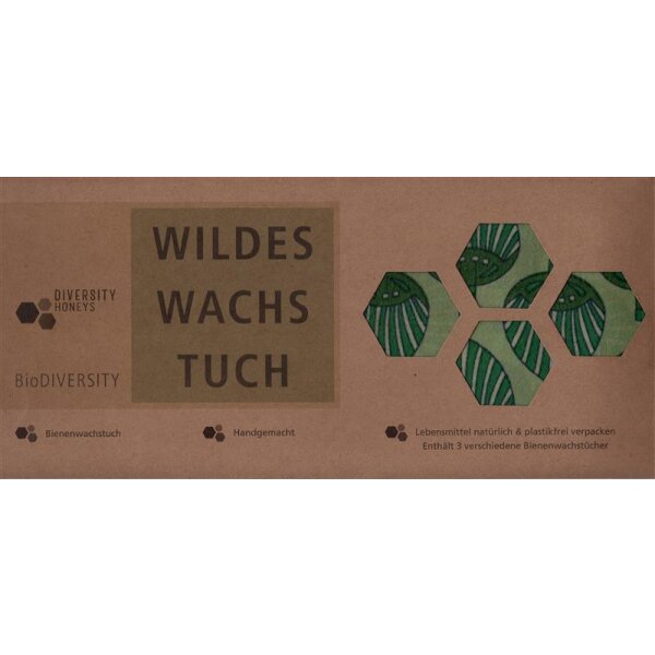 Wildes Wachs Tuch Blatt grün, 3er Set