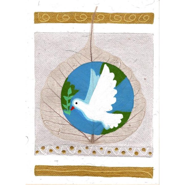Peepal Karte handbemalt "Friedenstaube" silber